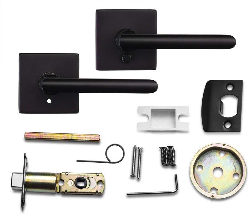 Berlin Modisch Privacy Lever Door Handle Slim Square Easy to Open Locking Lever Set [for Bedroom or Bathroom] Reversible for Right & Left Sided Doors Heavy Duty - Iron Black Finish - Image 3